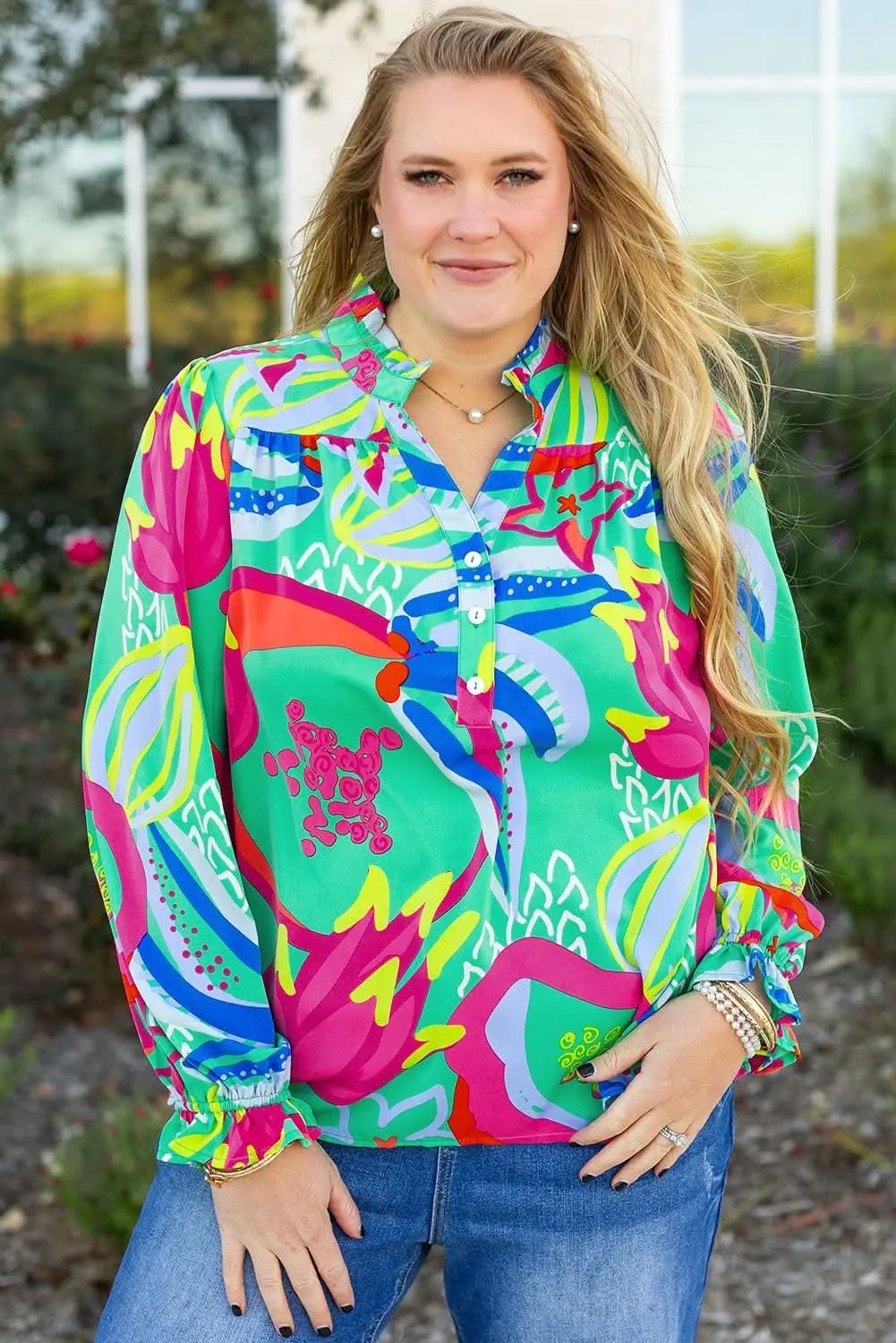 Green abstract plus size blouse - Love Salve